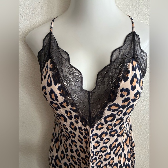 Victoria’s Secret Cheetah Print Black Lace Trim Criss Cross Slip Mid Dress XL - Picture 5 of 12